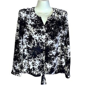 Talbots Blouse Black and White Size Medium P Button Down Long Sleeve Tie Front